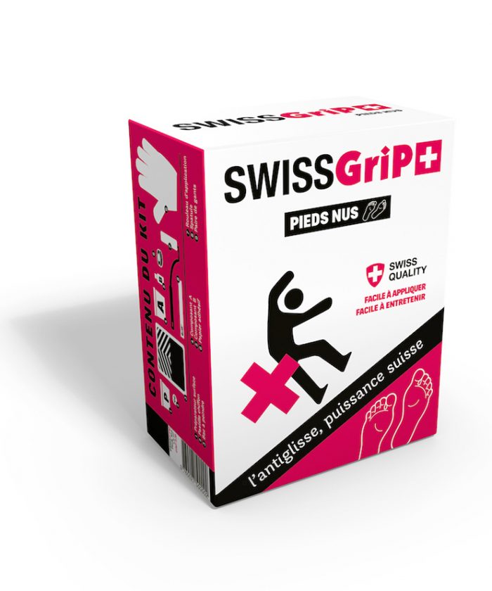 Swiss GriP remplace tapis de douche et bain. Pour éviter de glisser pieds nus sur sols mouillés, partout là où ça glisse.